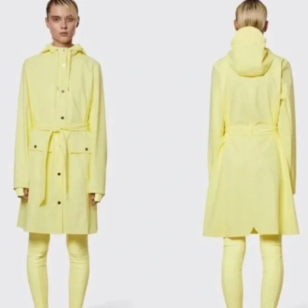 RAINS / WOMEN / OUTERWEAR / RAIN STRAW CURVE RAIN JACKET w/HOOD - YELLOW NWT - Picture 3 of 8